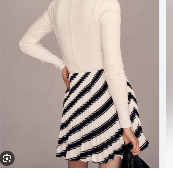 New Anthropologie Maeve Black White Pleated Striped Skirt 2 - Picture 1 of 2